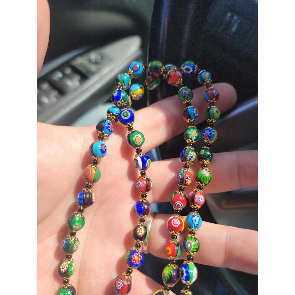 Vintage Venetian Millefiori Murano Glass Beaded Necklace - 30 in - 59 gr